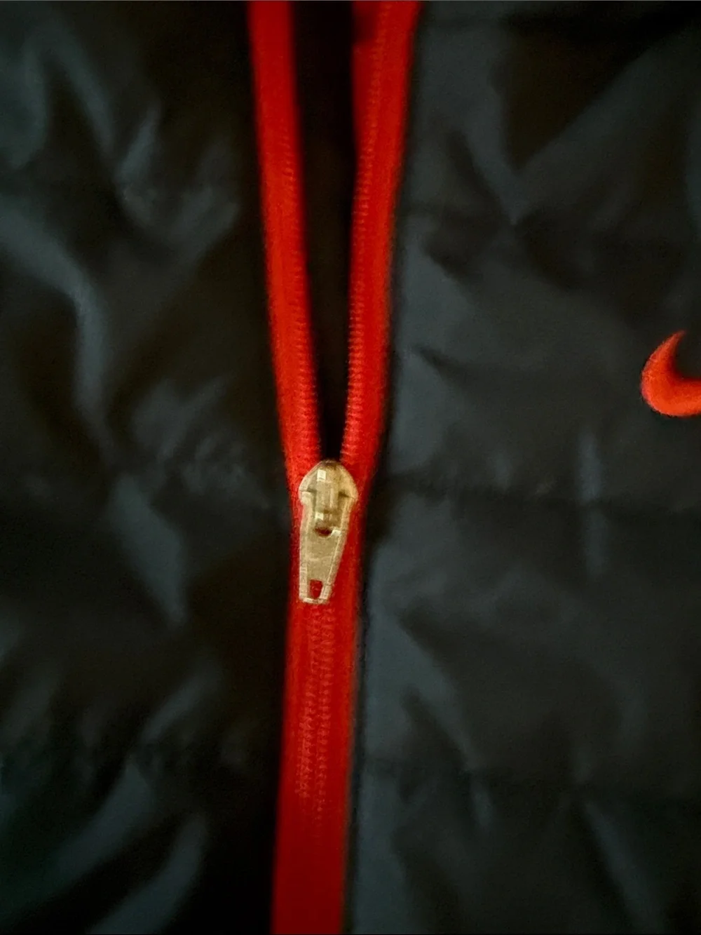 Nike Kids Navy Puffer Jacket with Red Trim and Hood Lining